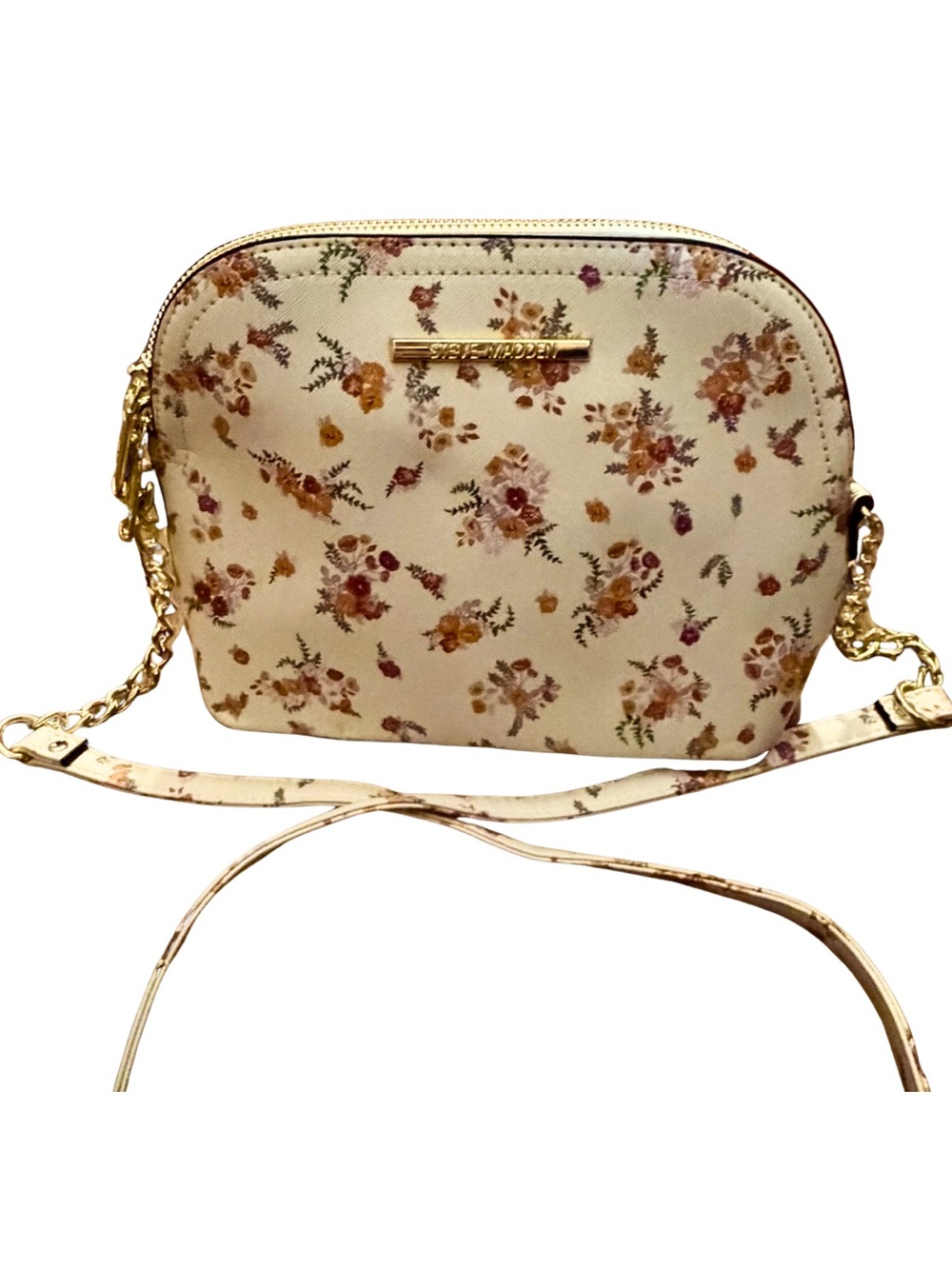 Steve Madden Cream Floral Crossbody with Gold Chain Details